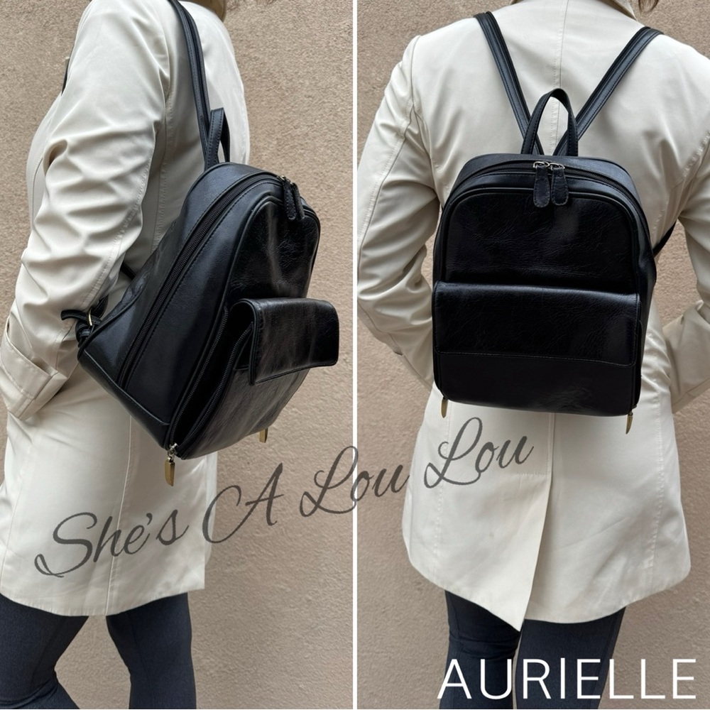 AURIELLE Leatherwear Convertible Backpack /Sling Bag in Shinny Black